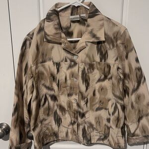 Chico's Tan and Brown Silk Women’s Button Shirt Light Jacket
